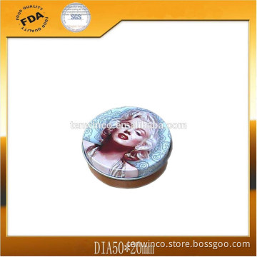Round Cosmetics Tin Box with Special Hinge
